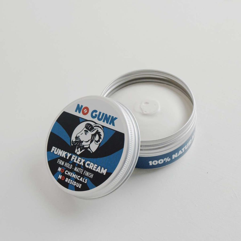NO GUNK Funky Flex Cream natural hair styling cream for men organic long hair strong hold firm hold curly straight fizzy wavy anti-frizz hair styling product